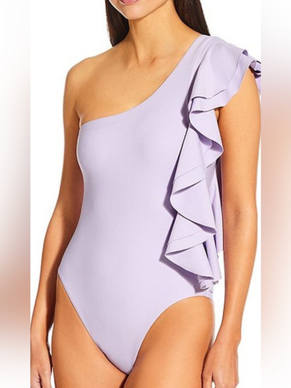 ANTONIO MELANI Lavender One-Shoulder Ruffle One-Piece Swimsuit
